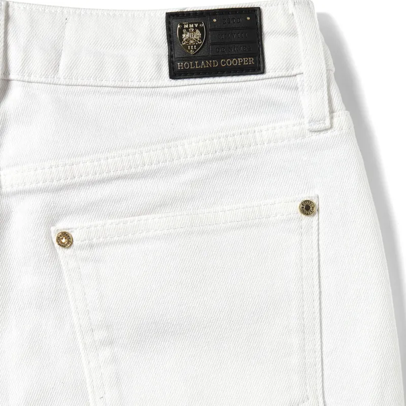 Holland Cooper High Rise Denim Shorts - Optic White-2